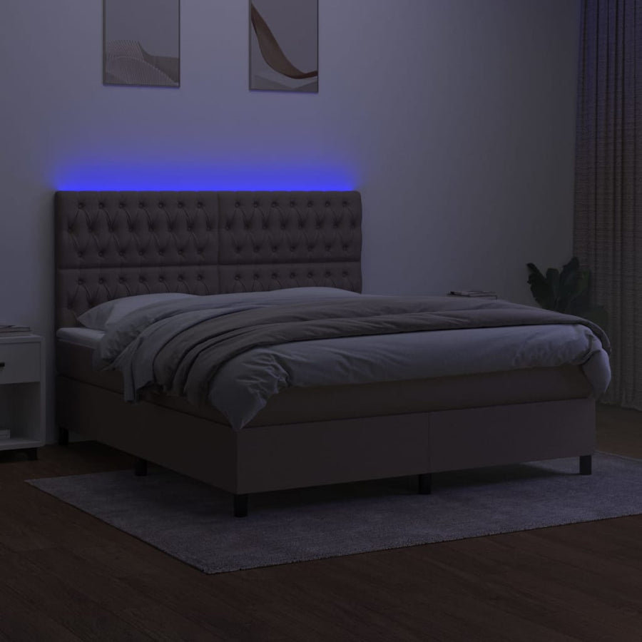 Boxspring Met Matras En Led Stof Taupe 160 x 200 cm Getuft ontwerp