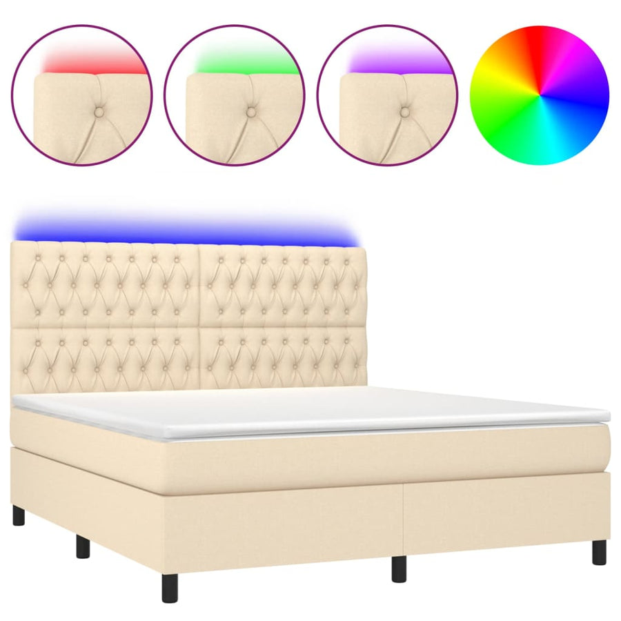 Boxspring Met Matras En Led Stof Kleurig Crème 160 x 200 cm Getuft ontwerp