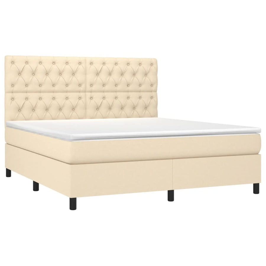 Boxspring Met Matras En Led Stof Kleurig Crème 160 x 200 cm Getuft ontwerp