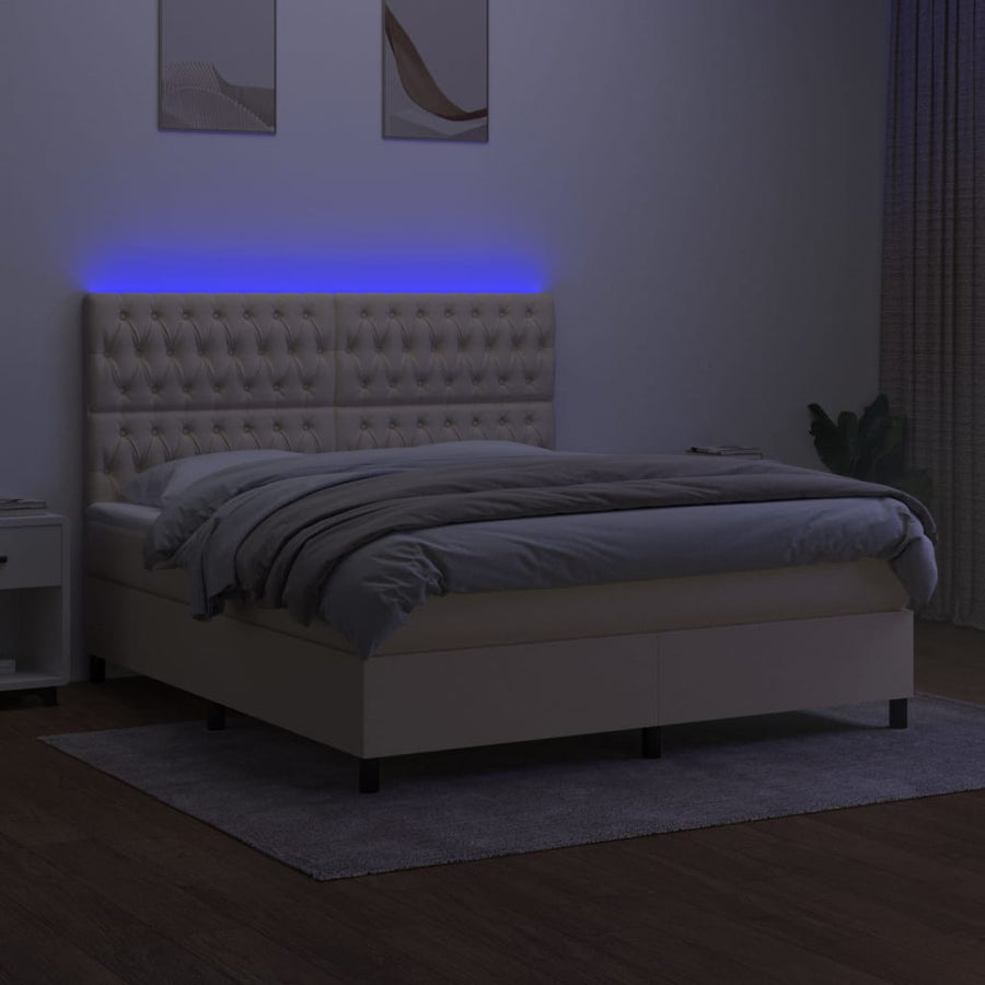 Boxspring Met Matras En Led Stof Kleurig Crème 160 x 200 cm Getuft ontwerp
