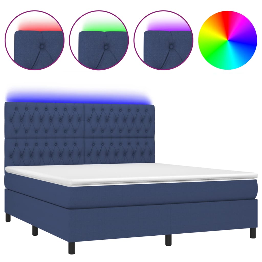 Boxspring Met Matras En Led Stof Blauw 160 x 200 cm Getuft ontwerp
