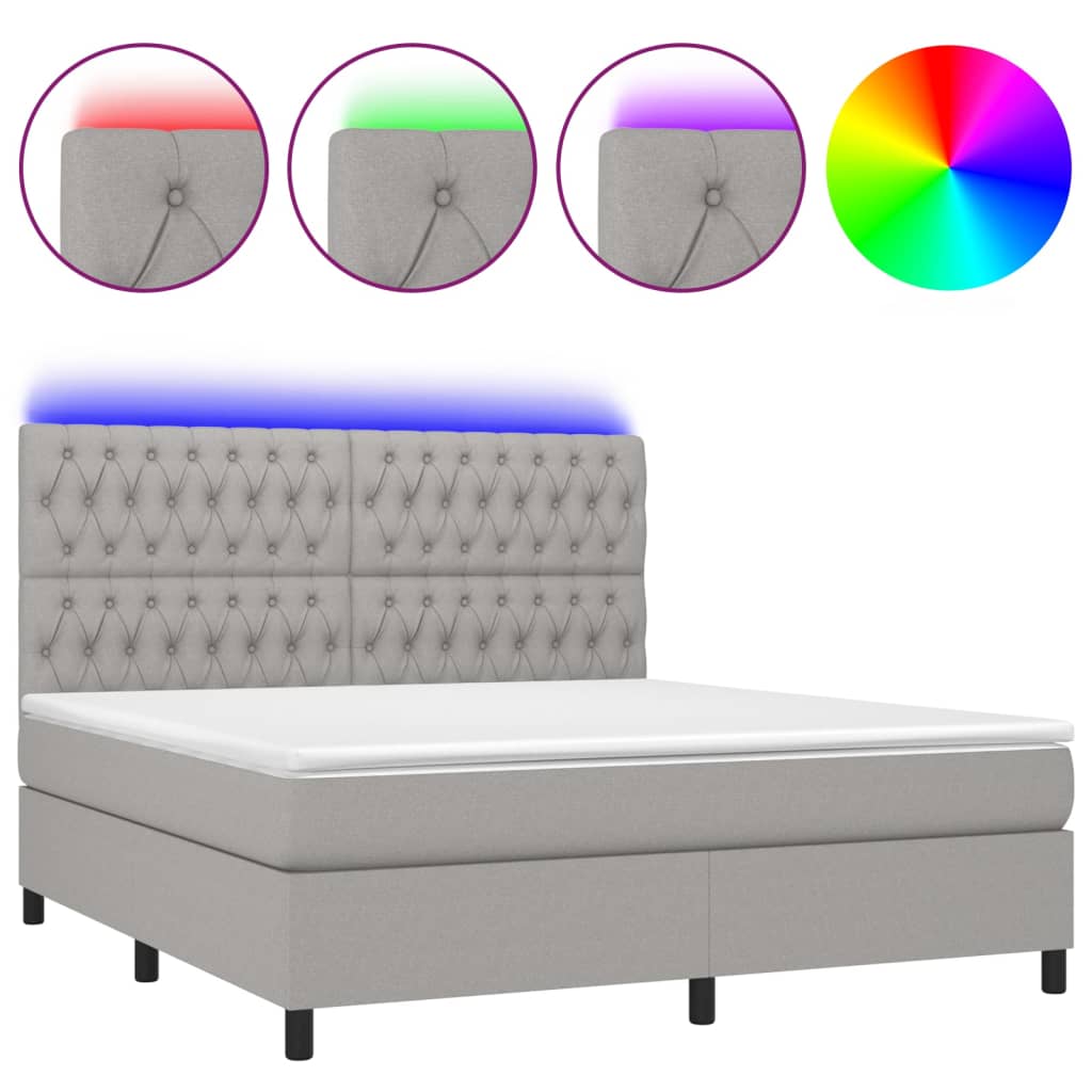 Boxspring met matras en LED stof lichtgrijs 180x200 cm 180 x 200 cm Lichtgrijs