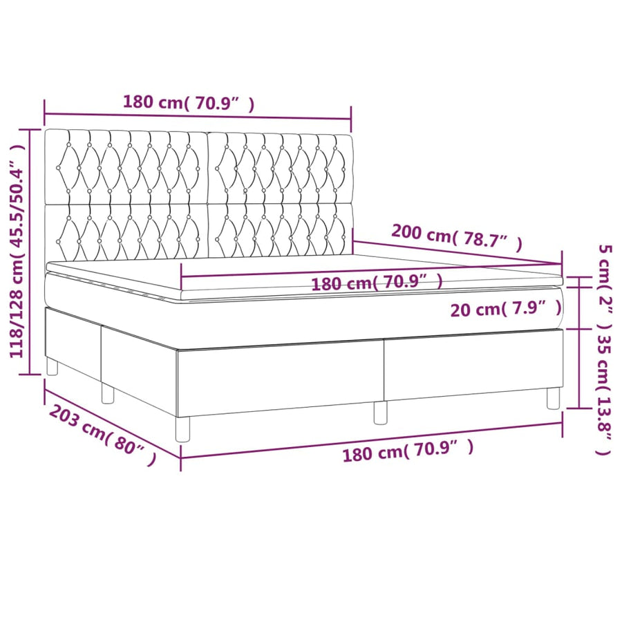 Boxspring met matras en LED stof lichtgrijs 180x200 cm 180 x 200 cm Lichtgrijs