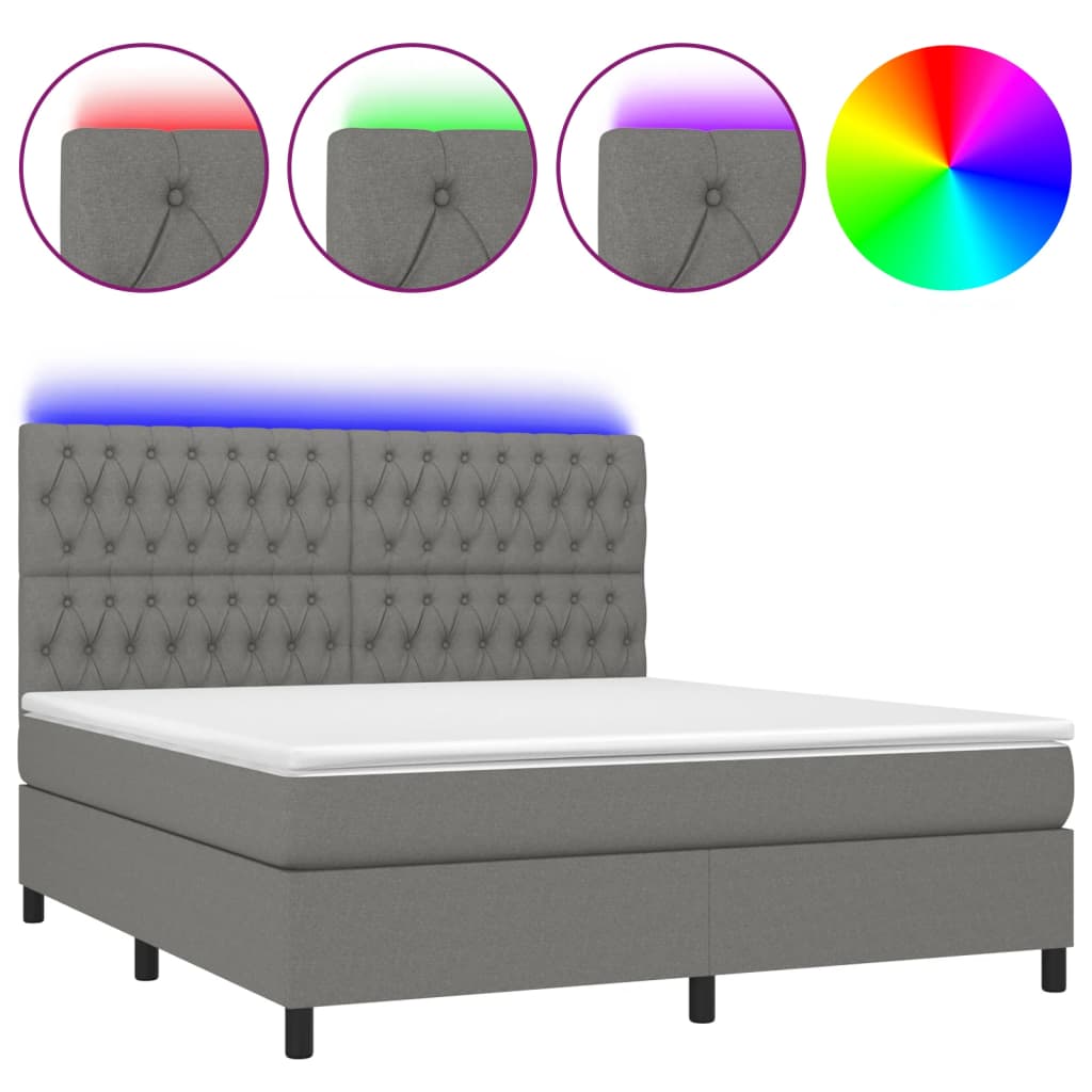 Boxspring Met Matras En Led Stof Donkergrijs 180 x 200 cm Getuft ontwerp