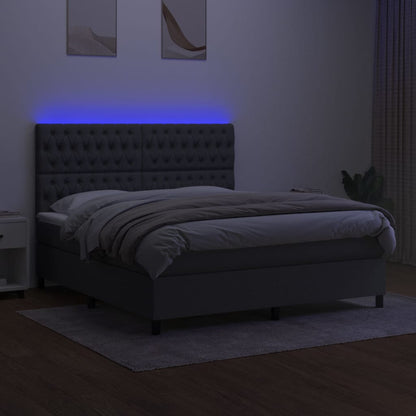 Boxspring Met Matras En Led Stof Donkergrijs 180 x 200 cm Getuft ontwerp
