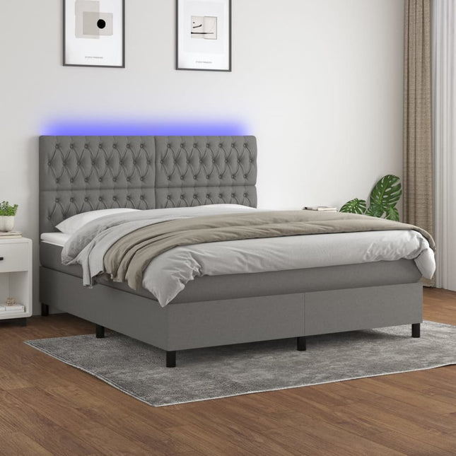 Boxspring Met Matras En Led Stof Donkergrijs 180 x 200 cm Getuft ontwerp