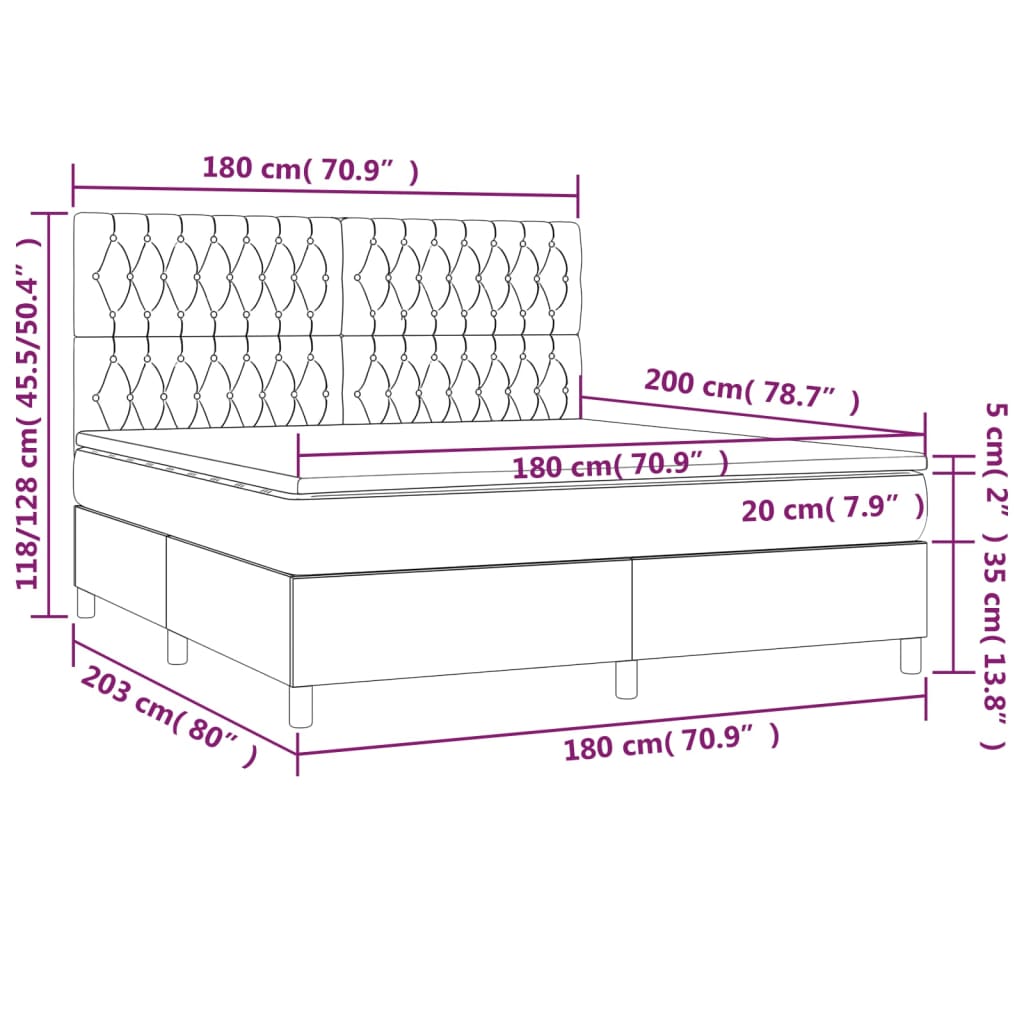 Boxspring Met Matras En Led Stof Zwart 180 x 200 cm Getuft ontwerp