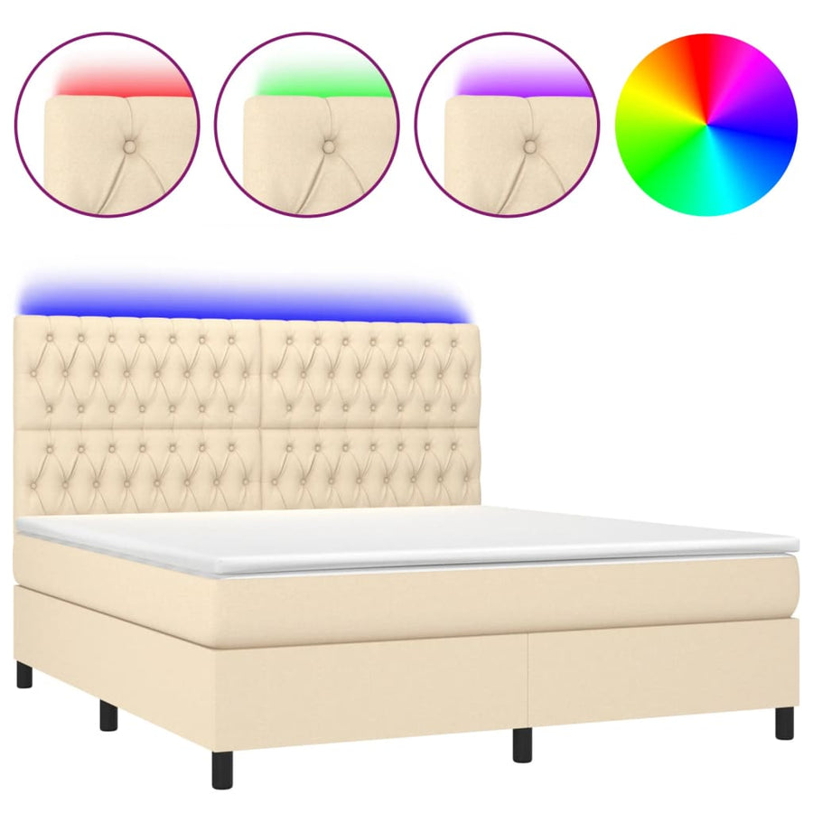 Boxspring Met Matras En Led Stof Crèmekleurig 180X200 Cm 180 x 200 cm Getuft ontwerp