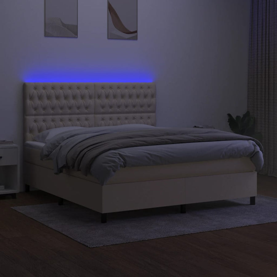Boxspring Met Matras En Led Stof Crèmekleurig 180X200 Cm 180 x 200 cm Getuft ontwerp