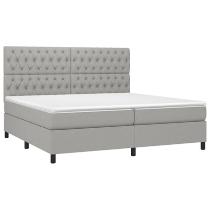 Boxspring met matras en LED stof lichtgrijs 200x200 cm 200 x 200 cm Getuft ontwerp