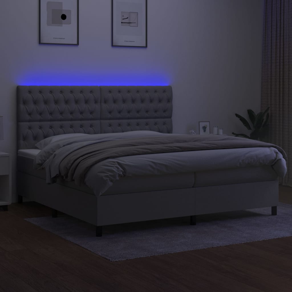 Boxspring met matras en LED stof lichtgrijs 200x200 cm 200 x 200 cm Getuft ontwerp