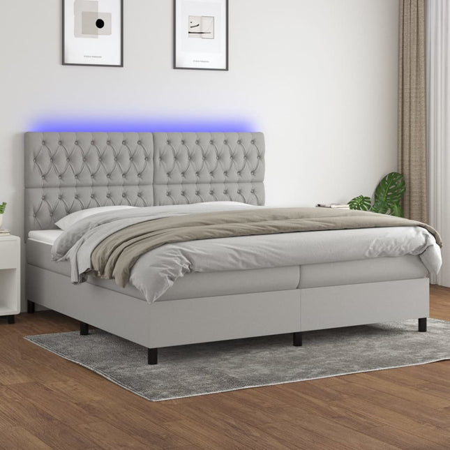 Boxspring met matras en LED stof lichtgrijs 200x200 cm 200 x 200 cm Getuft ontwerp