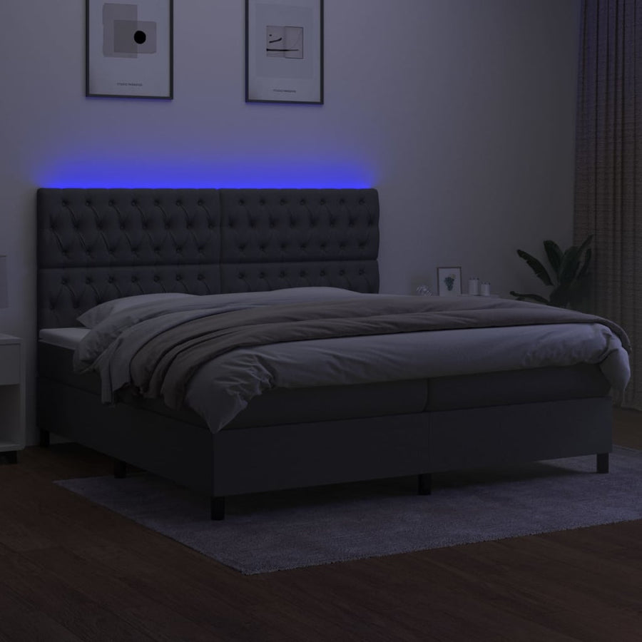 Boxspring Met Matras En Led Stof Donkergrijs 200 x 200 cm Getuft ontwerp