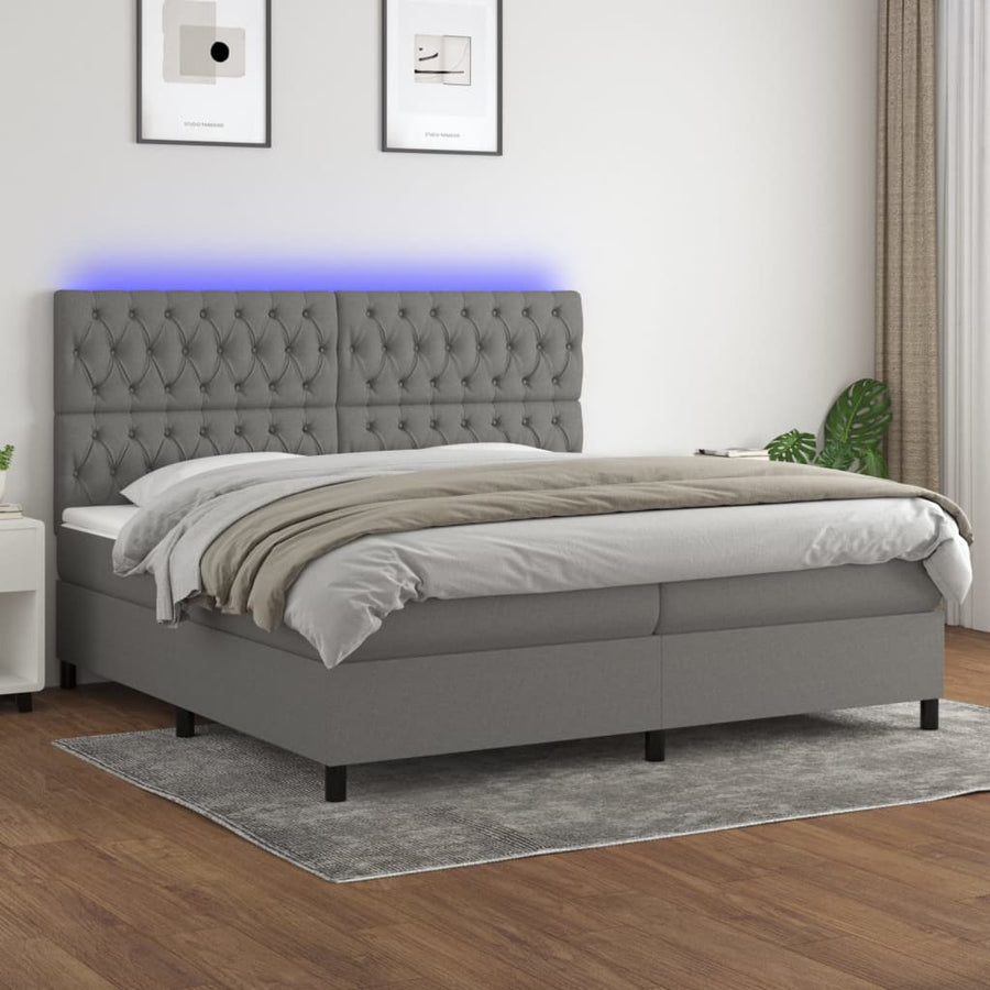 Boxspring Met Matras En Led Stof Donkergrijs 200 x 200 cm Getuft ontwerp