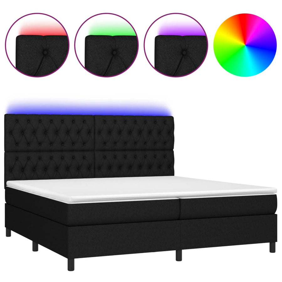 Boxspring Met Matras En Led Stof Zwart 200 x 200 cm Getuft ontwerp
