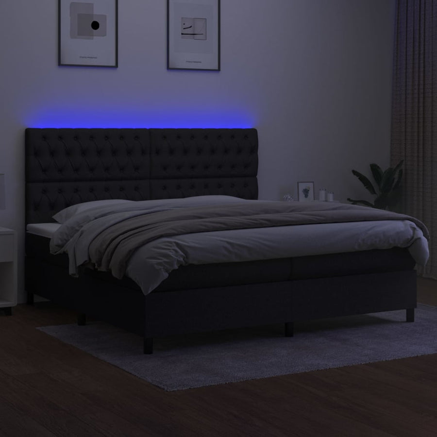 Boxspring Met Matras En Led Stof Zwart 200 x 200 cm Getuft ontwerp