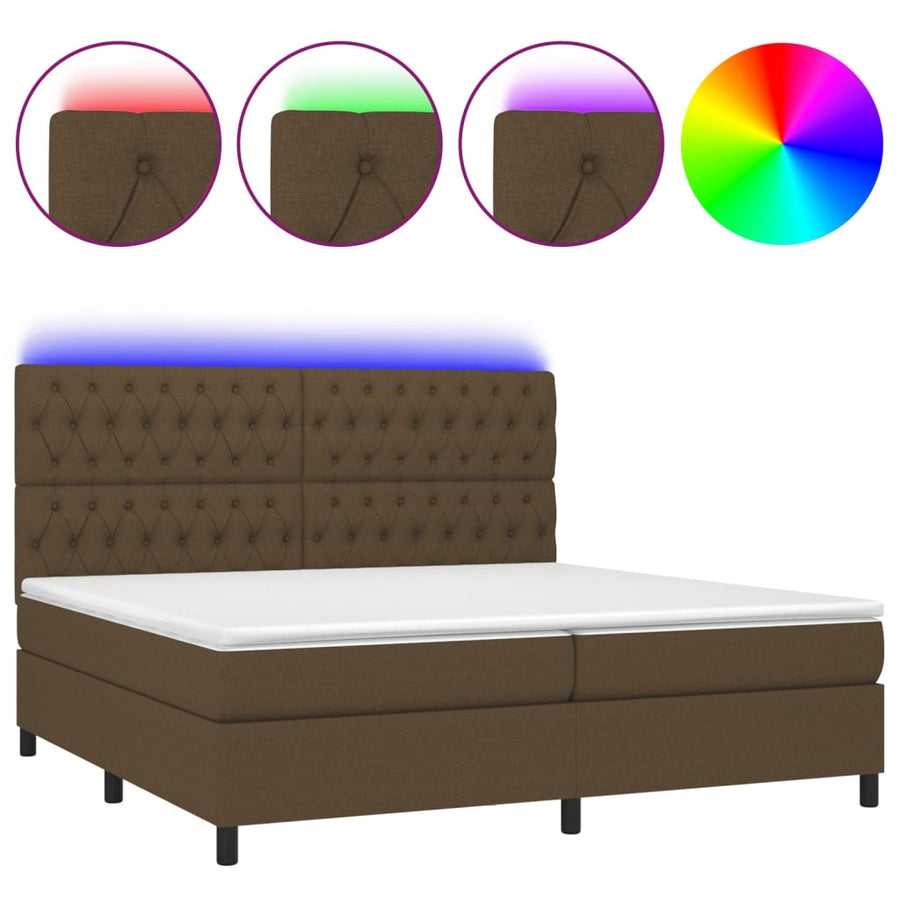 Boxspring Met Matras En Led Stof Donkerbruin 200X200 Cm 200 x 200 cm Getuft ontwerp