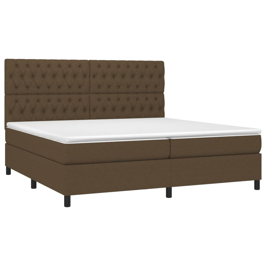 Boxspring Met Matras En Led Stof Donkerbruin 200X200 Cm 200 x 200 cm Getuft ontwerp