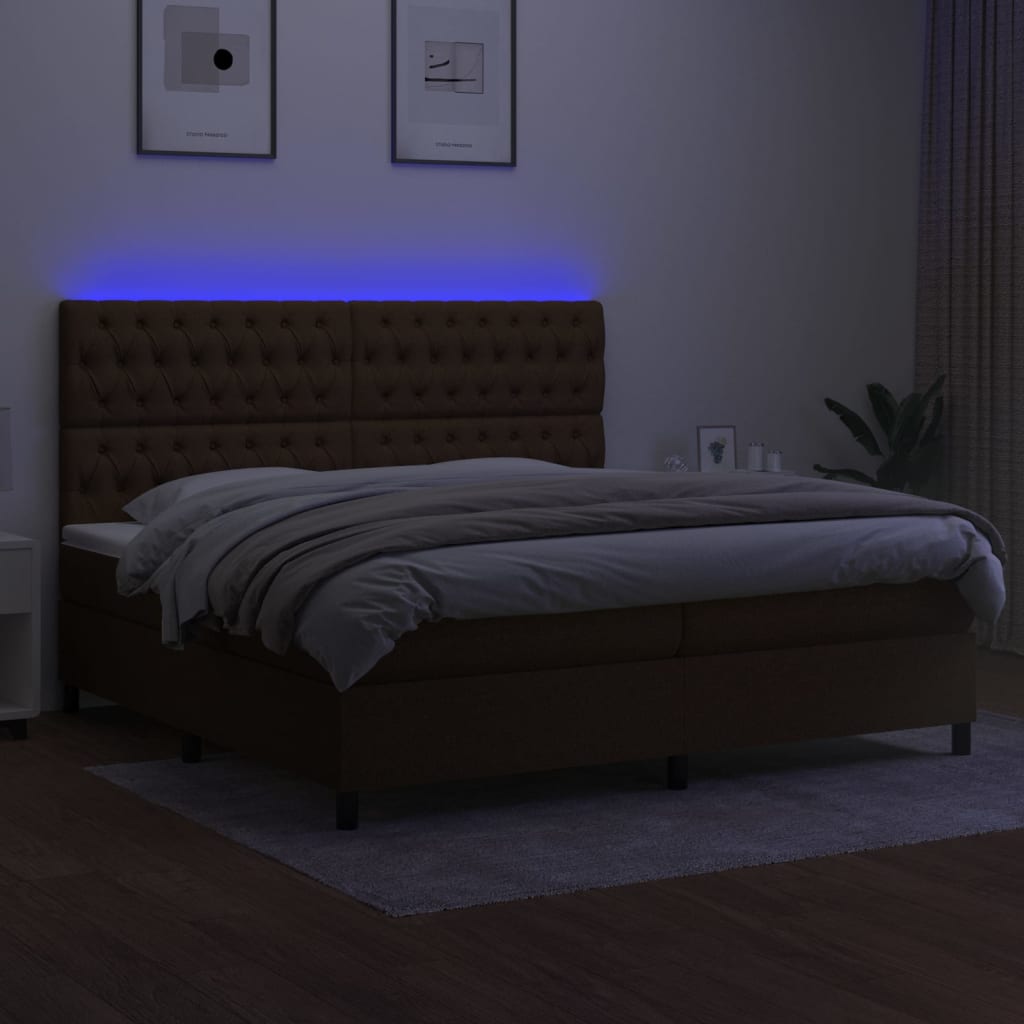 Boxspring Met Matras En Led Stof Donkerbruin 200X200 Cm 200 x 200 cm Getuft ontwerp