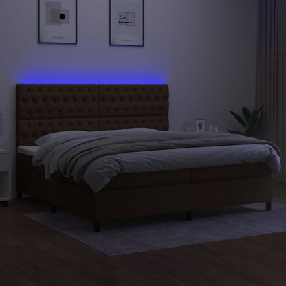 Boxspring Met Matras En Led Stof Donkerbruin 200X200 Cm 200 x 200 cm Getuft ontwerp