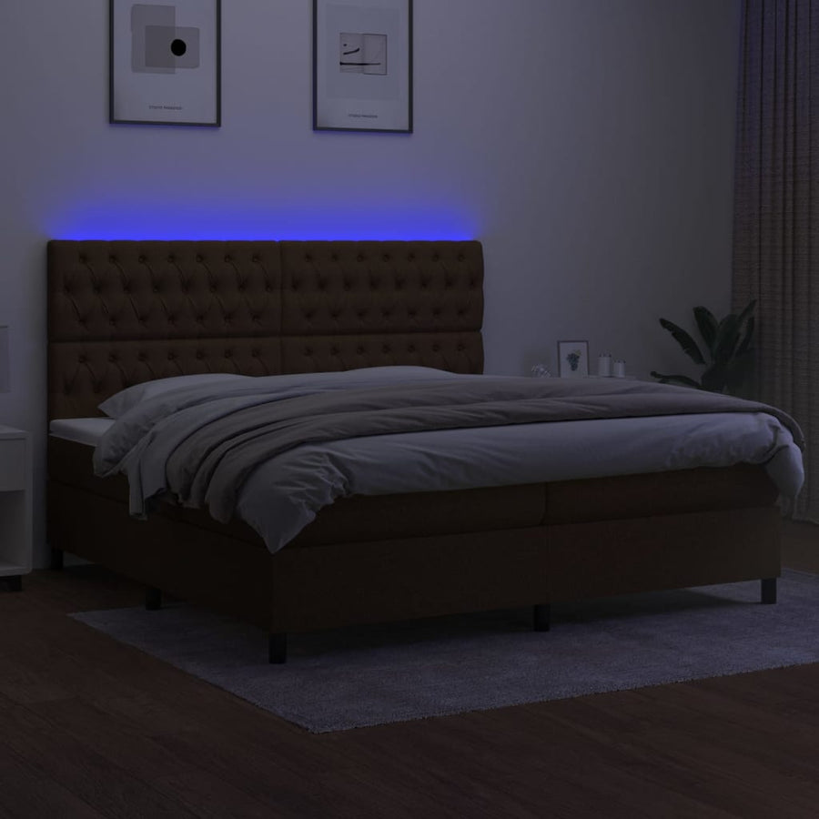 Boxspring Met Matras En Led Stof Donkerbruin 200X200 Cm 200 x 200 cm Getuft ontwerp