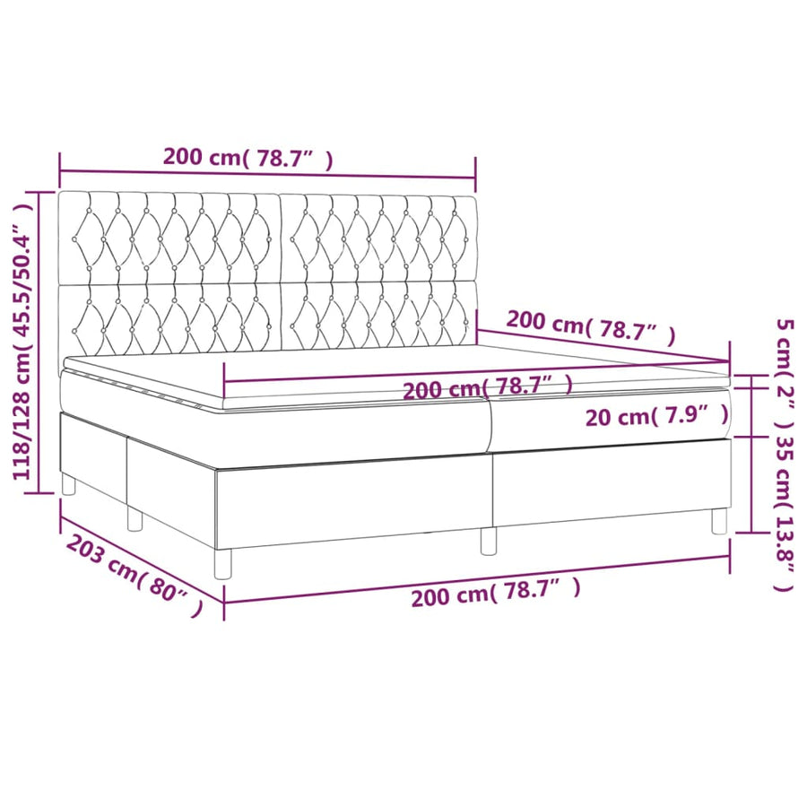 Boxspring Met Matras En Led Stof Donkerbruin 200X200 Cm 200 x 200 cm Getuft ontwerp