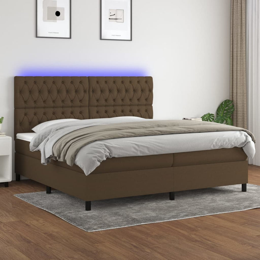 Boxspring Met Matras En Led Stof Donkerbruin 200X200 Cm 200 x 200 cm Getuft ontwerp
