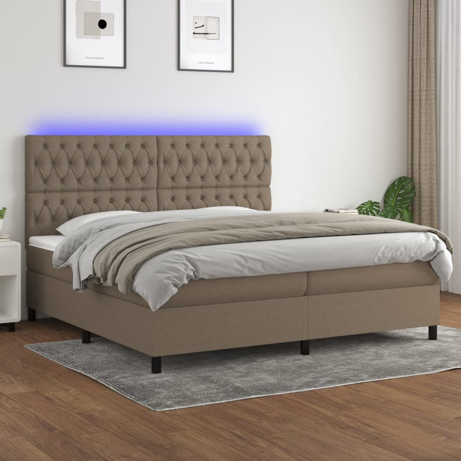 Boxspring Met Matras En Led Stof Taupe 200 x 200 cm Getuft ontwerp