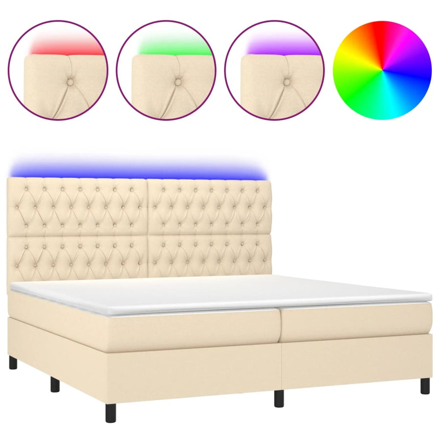Boxspring Met Matras En Led Stof Kleurig Crème 200 x 200 cm Getuft ontwerp
