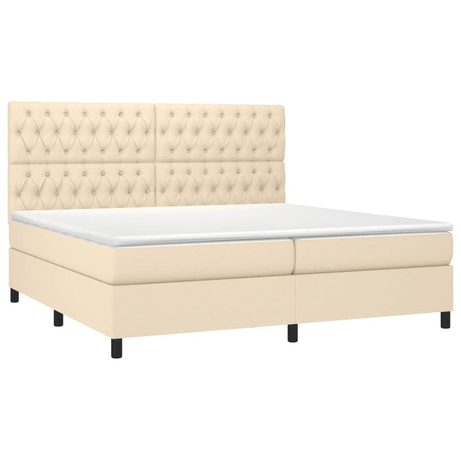 Boxspring Met Matras En Led Stof Kleurig Crème 200 x 200 cm Getuft ontwerp