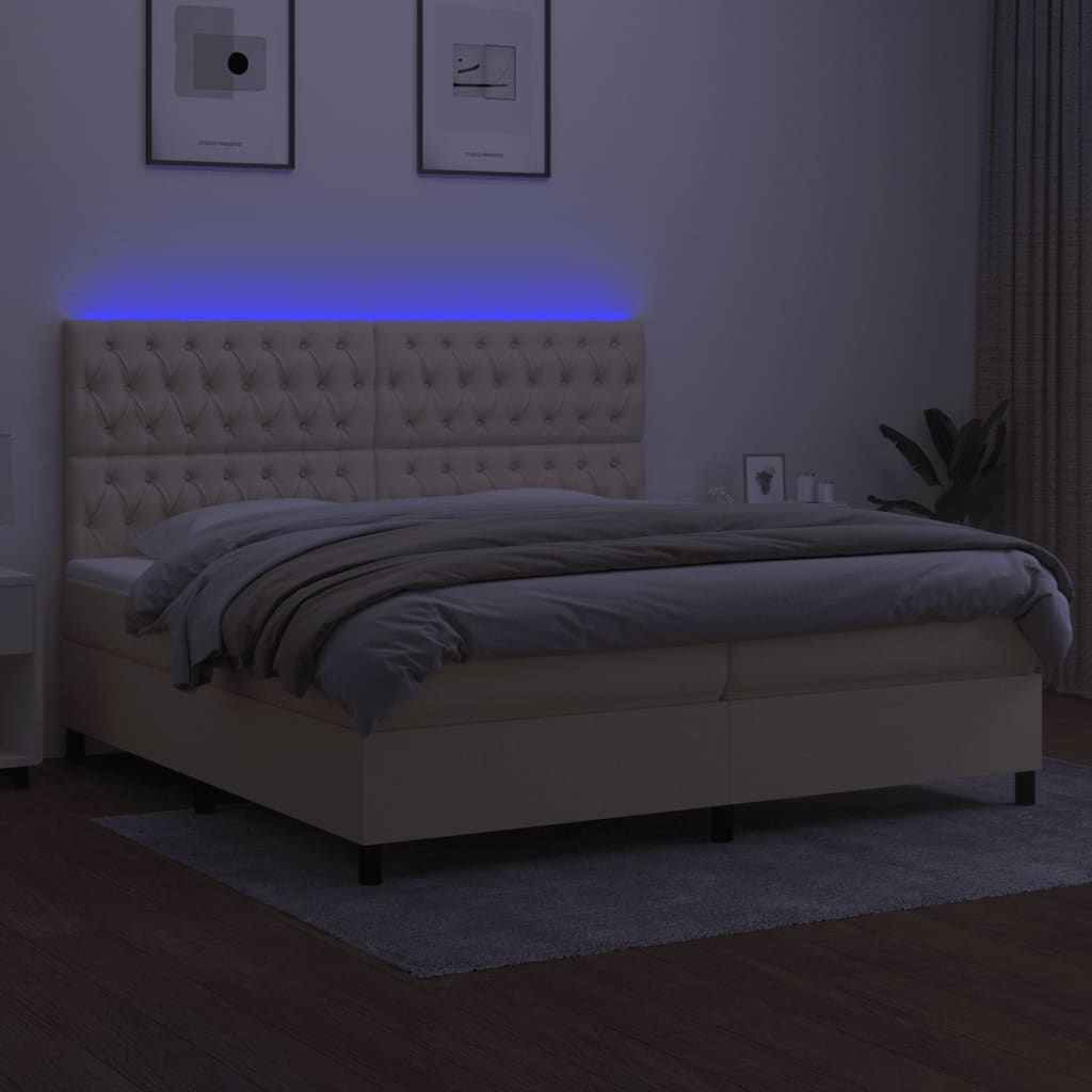Boxspring Met Matras En Led Stof Kleurig Crème 200 x 200 cm Getuft ontwerp