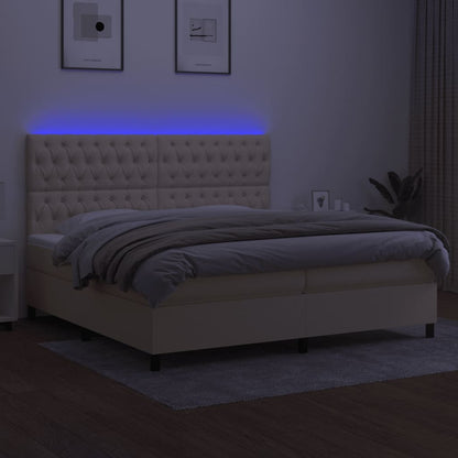 Boxspring Met Matras En Led Stof Kleurig Crème 200 x 200 cm Getuft ontwerp