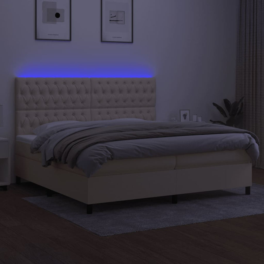 Boxspring Met Matras En Led Stof Kleurig Crème 200 x 200 cm Getuft ontwerp