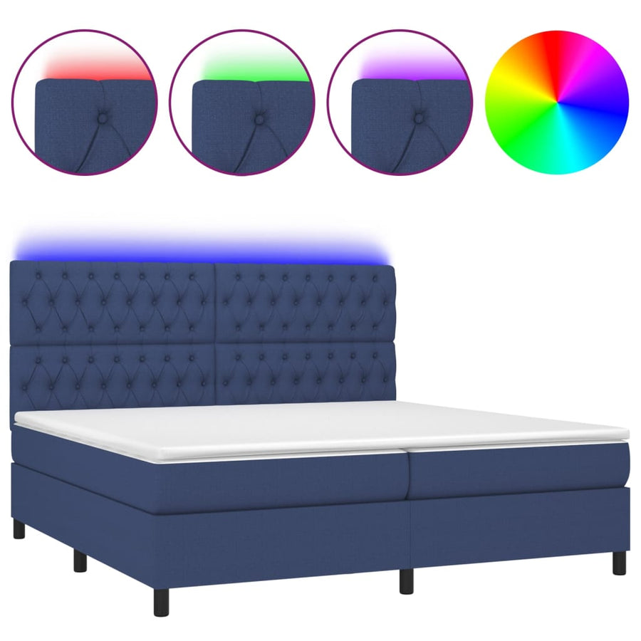 Boxspring Met Matras En Led Stof Blauw 200 x 200 cm Getuft ontwerp