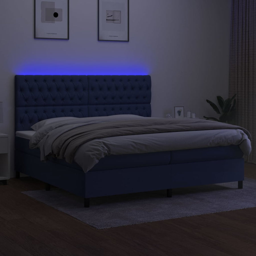 Boxspring Met Matras En Led Stof Blauw 200 x 200 cm Getuft ontwerp