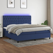 Boxspring 200x200 cm blauw met matras en LED