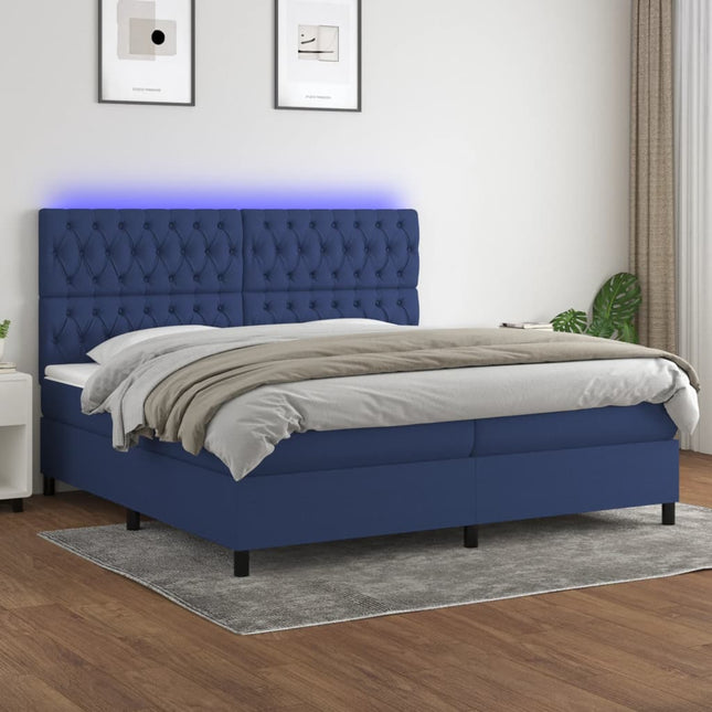 Boxspring Met Matras En Led Stof Blauw 200 x 200 cm Getuft ontwerp