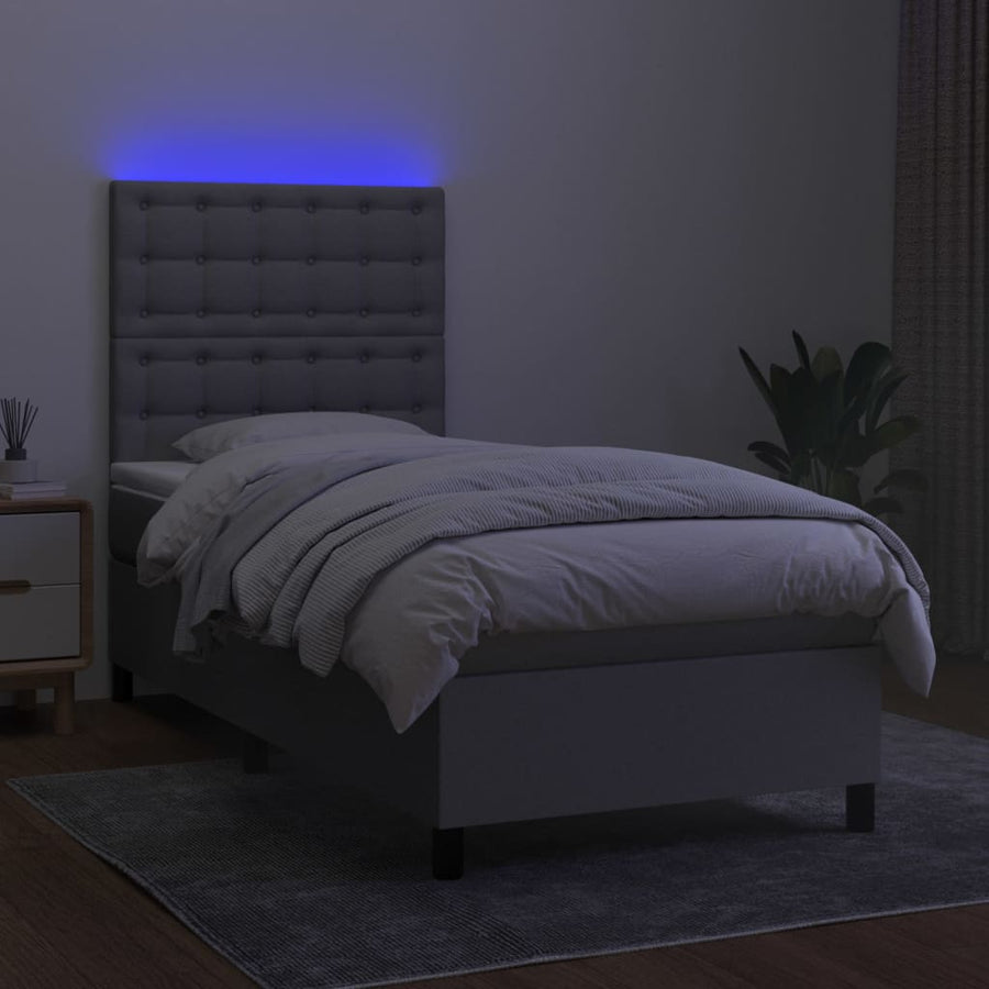 Boxspring Met Matras En Led Stof Lichtgrijs 80 x 200 cm Knopen