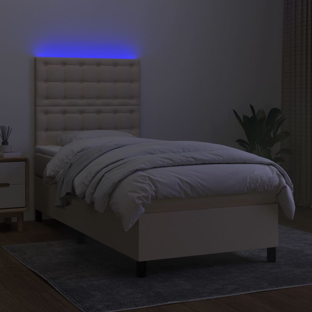 Boxspring met matras en LED stof crèmekleurig 80x200 cm