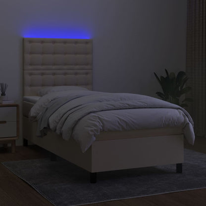 Boxspring met matras en LED stof crèmekleurig 80x200 cm