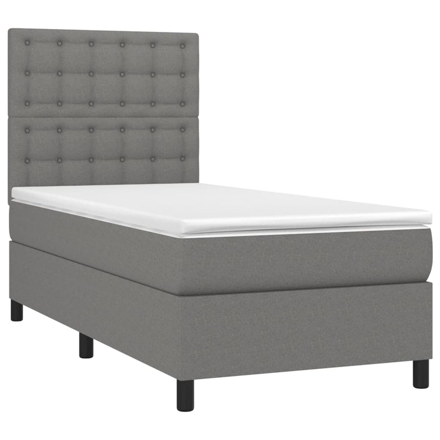 Boxspring Met Matras En Led Stof Donkergrijs 90X190 Cm Donkergrijs 90 x 190 cm Knopen