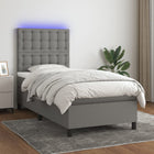 Boxspring Met Matras En Led Stof Donkergrijs 90X190 Cm Donkergrijs 90 x 190 cm Knopen