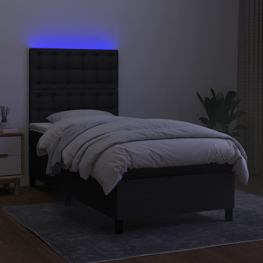 Boxspring Met Matras En Led Stof Zwart 90 x 190 cm Knopen