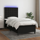 Boxspring Met Matras En Led Stof Zwart 90 x 190 cm Knopen