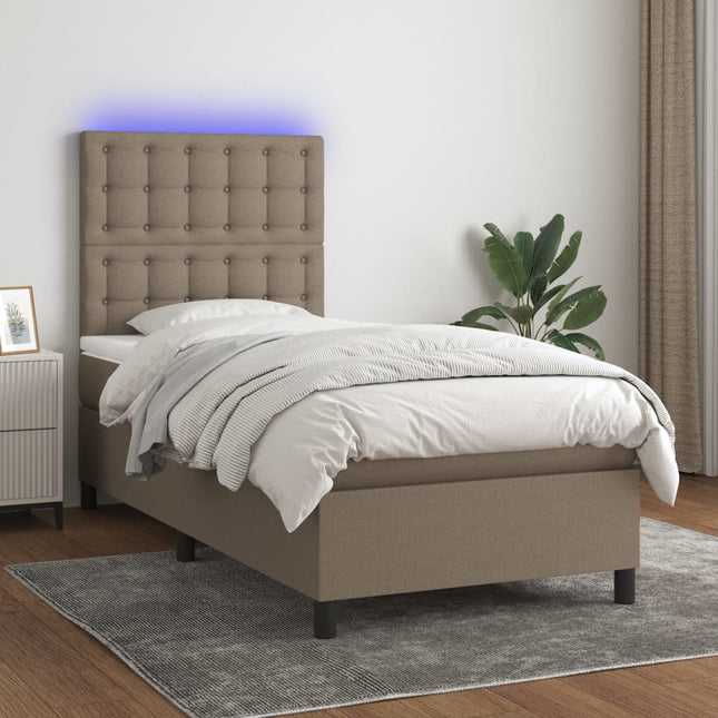 Boxspring met matras en LED stof taupe 90x190 cm 90 x 190 cm Knopen