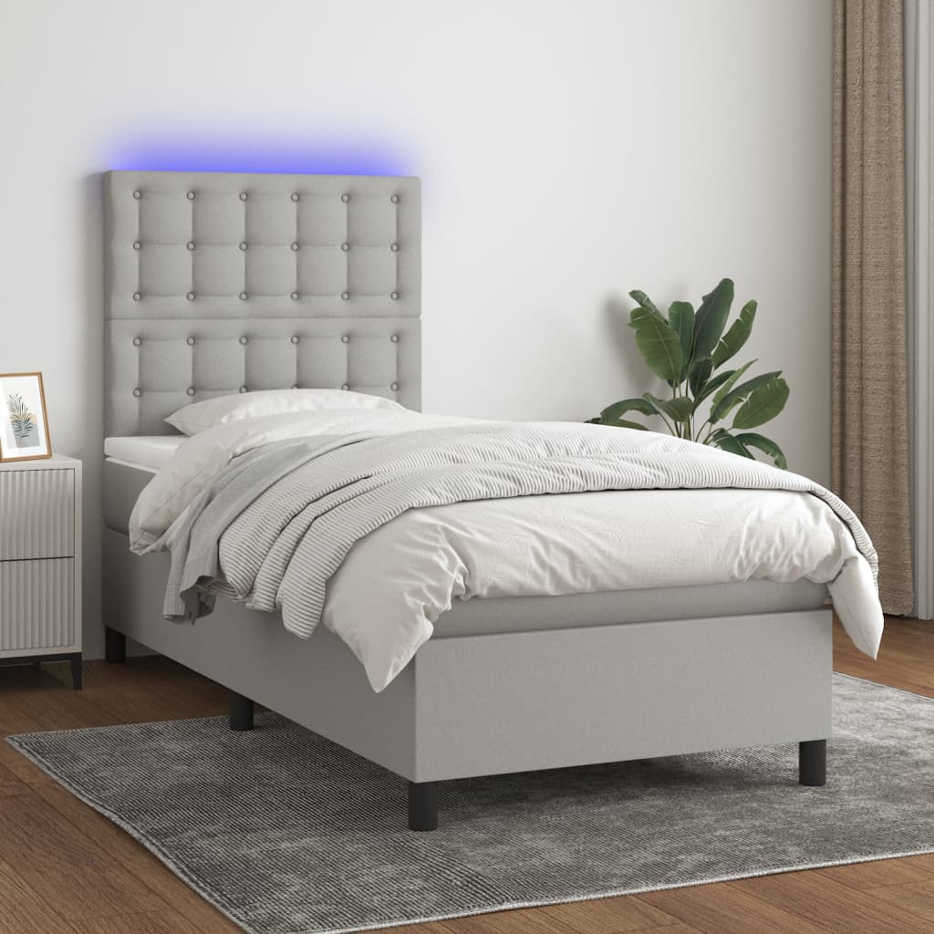 Boxspring Met Matras En Led Stof Lichtgrijs 90 x 200 cm Knopen