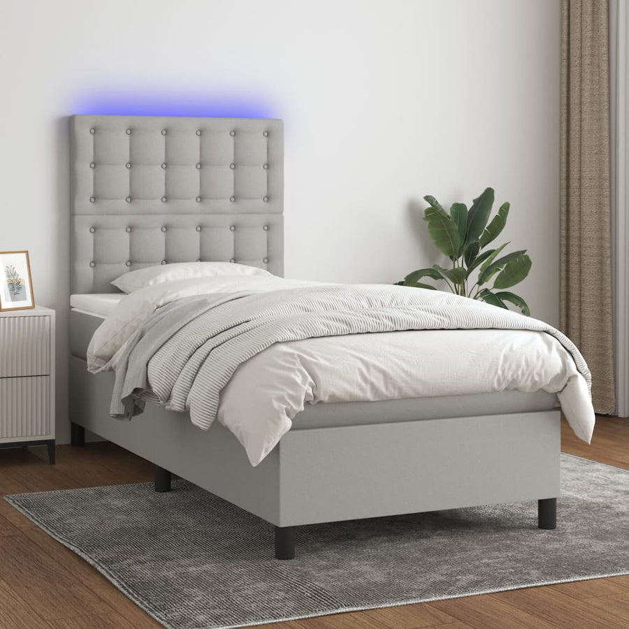 Boxspring Met Matras En Led Stof Lichtgrijs 90 x 200 cm Knopen