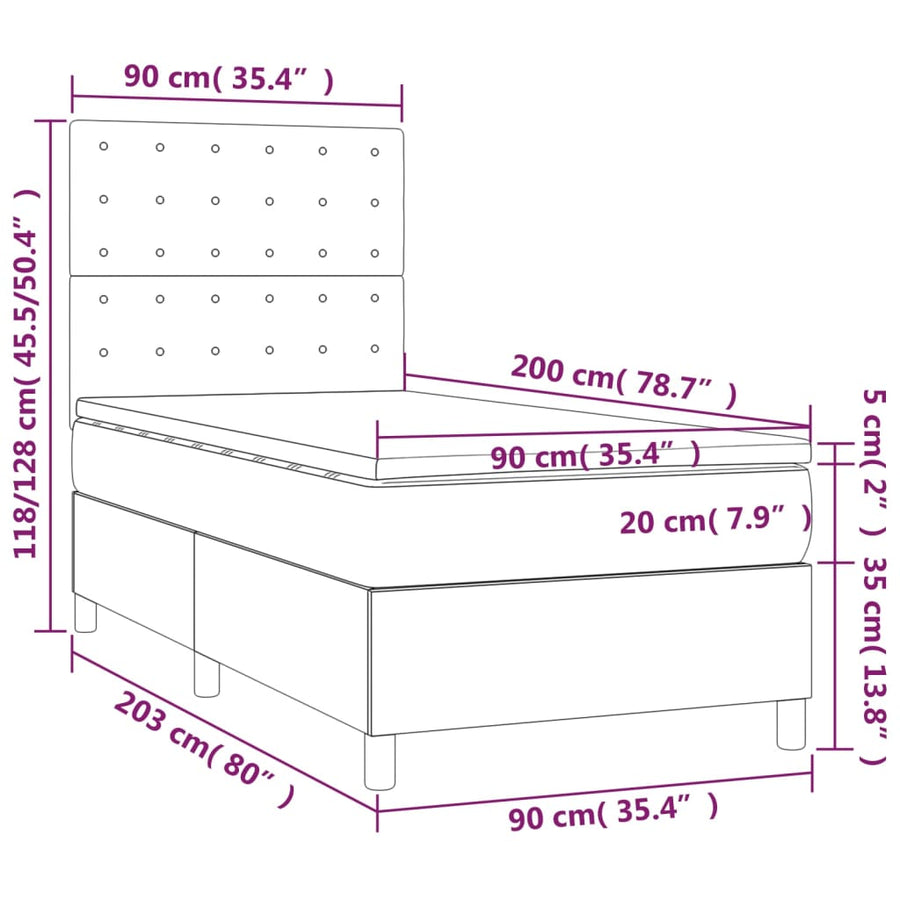Boxspring Met Matras En Led Stof 80X200 Cm Donkerbruin 90 x 200 cm Knopen