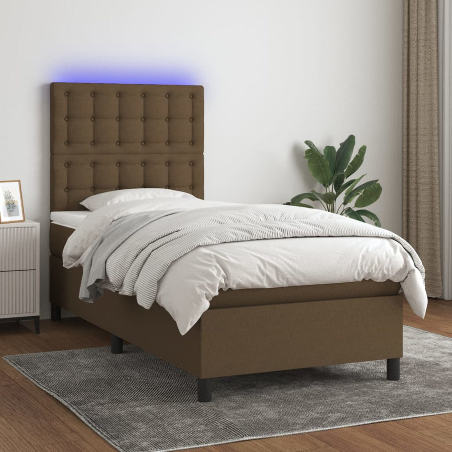 Boxspring Met Matras En Led Stof 80X200 Cm Donkerbruin 90 x 200 cm Knopen