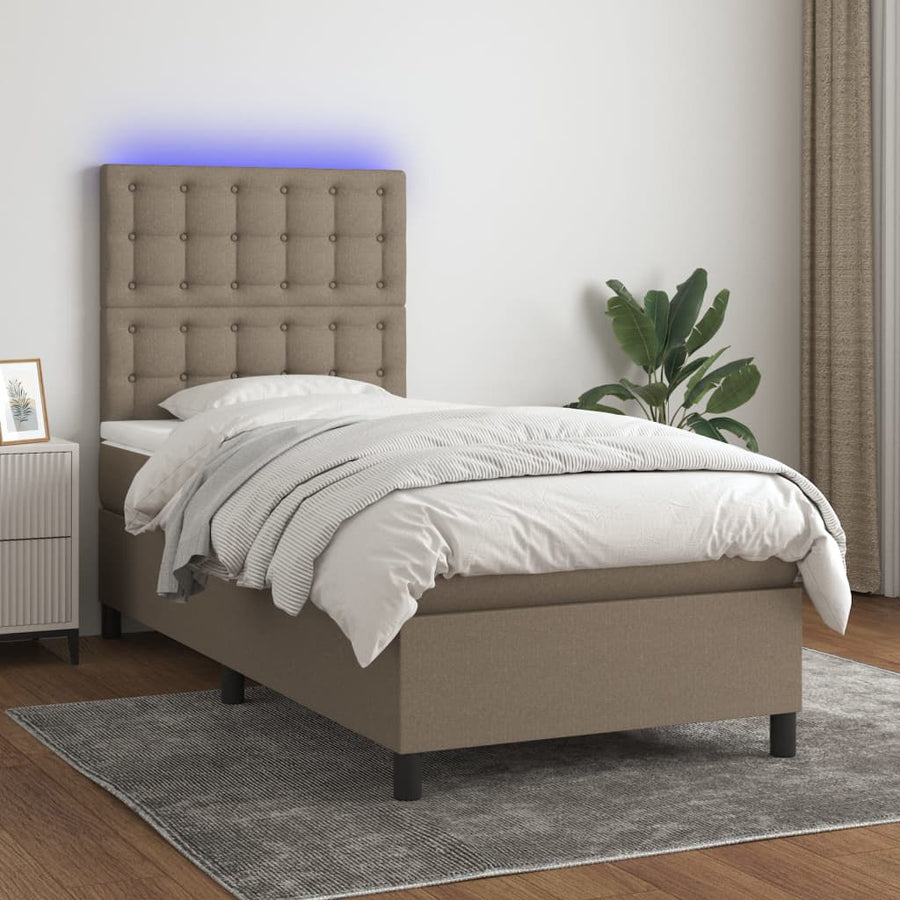 Boxspring met matras en LED stof taupe 80x200 cm 90 x 200 cm Knopen